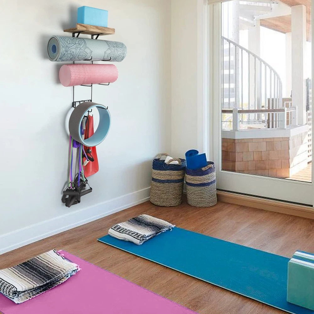 Yoga Mat Holder Accessories Wall Mount Organizer Storage Decor Foam Roller an... Yoga Mat Holder Accessories Wall Mount Organizer Storage Decor Foam Roller an...