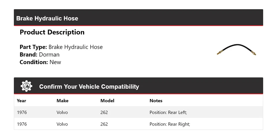 For 1976 Volvo 262 Dorman Brake Hydraulic Hose - Image 2 of 4