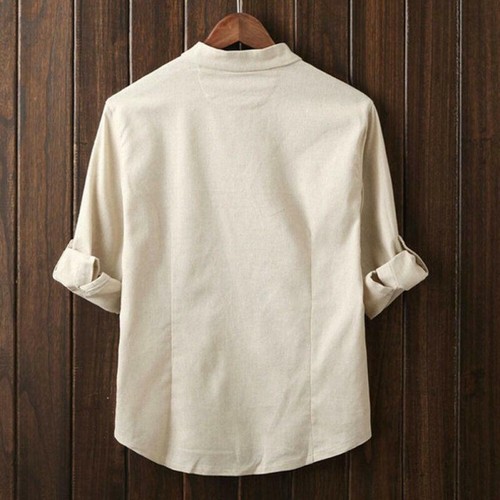 Men Linen Cotton Shirt Casual CollarSpring Autumn Traditional Chinese Style New - Picture 5 of 18