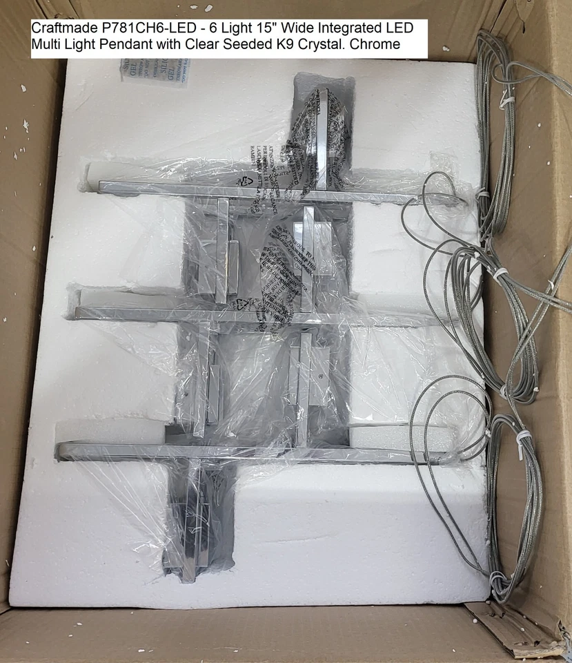 Hecho a Mano P781CH6-LED 6 Luces 15" Ancho Integrado LED Multi Luz Colgante Cromo Foto 2 de 4