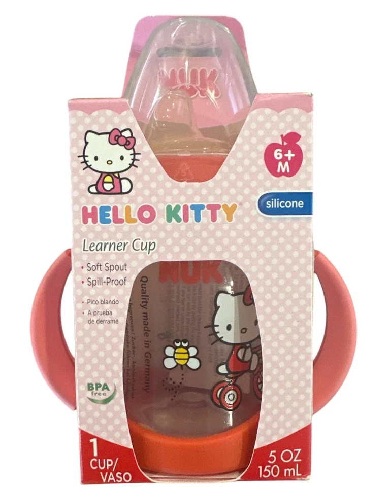 Taza de aprendizaje Hello Kitty NUK 6+ meses 5 oz silicona caño suave a prueba de derrames RARA Foto 3 de 4