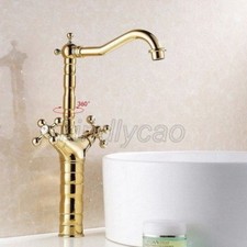 Luxury Gold Color Brass Swivel Bathroom Tap Sink Faucet Vessel Mixer Tap Ksf094
