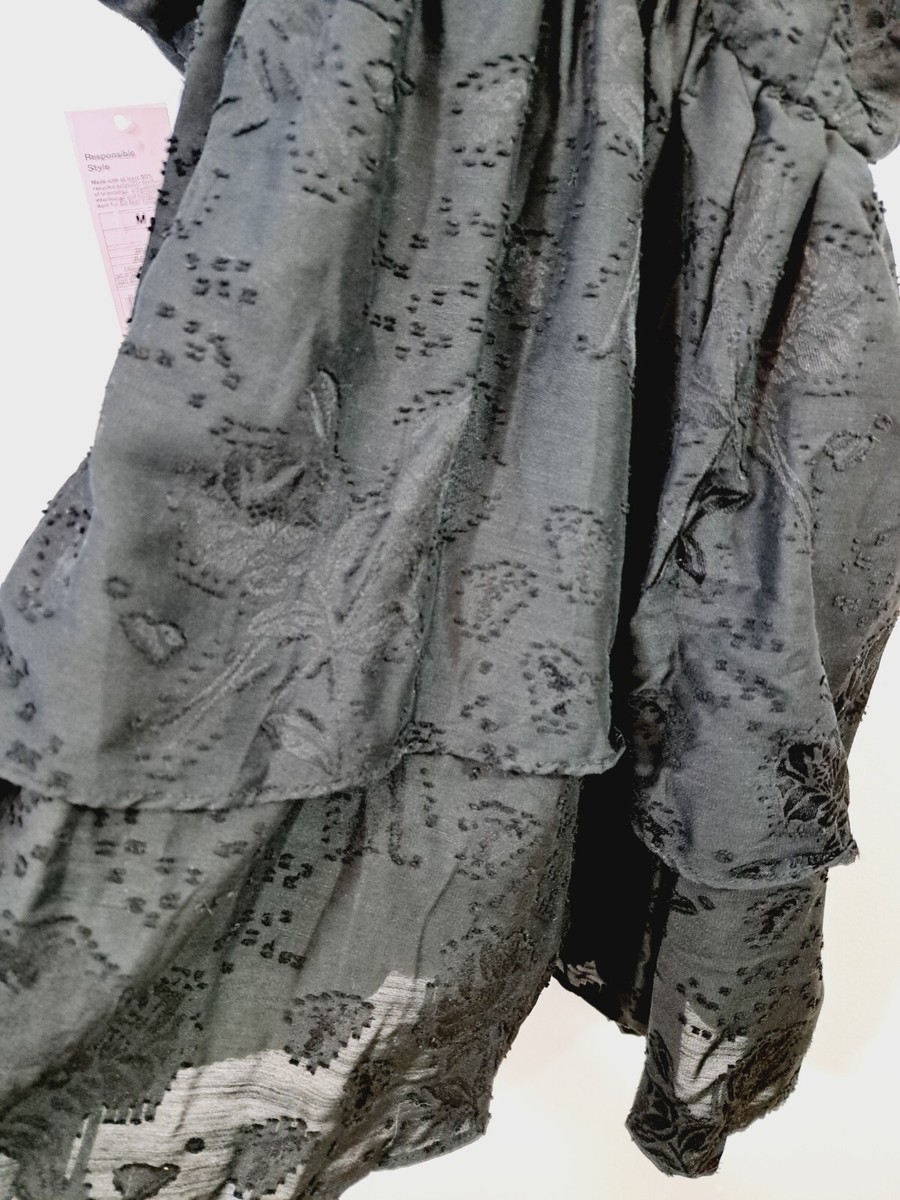 NWT Wild Fable Black Tiered Mini Dress In Size Large Adjustable
