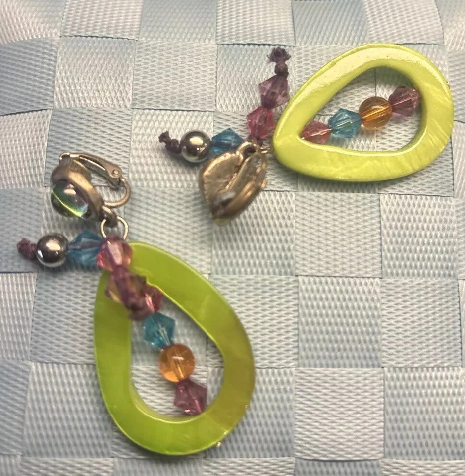 💎 Pendientes Clip Lucita Verde Cuelga Cuentas Rosa Azul Foto 4 de 4