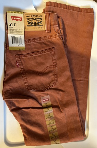 Levi's 511 Youth Size 14 Reg 27" Waist x 27" Inseam Slim Fit Burnt Henna Red Jea - Picture 3 of 4