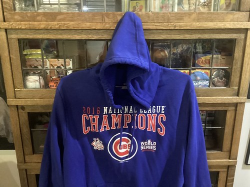Chicago Cubs 2016 NL Champions Blue VF Image Wear SPELL OUT Hoodie SZ XL - Cool - Picture 5 of 13