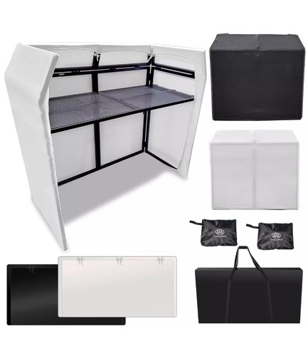 AxcessAbles DJ Booth XL Portable DJ Facade Booth Table with Black & White Scrims - Picture 2 of 9