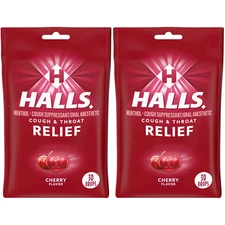 HALLS Relief CHERRY Cough Drops, 30 Drops Per Pack (Pack Of 2)