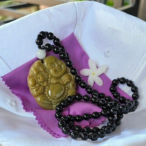 Honey Yellow Jade Burmese Jade Pendant Carved Phra Sangkachai Size 4.3 X 4.5 cm