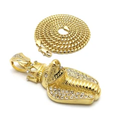 Iced King Crowned Cobra Pendant & 24" Box, Cuban, Rope Chain Hip Hop Necklace