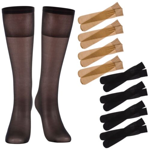 4/8Pairs Women Knee High Nylon Hose Socks Jet Black Stretchy Sheers Stockings US - Picture 3 of 15