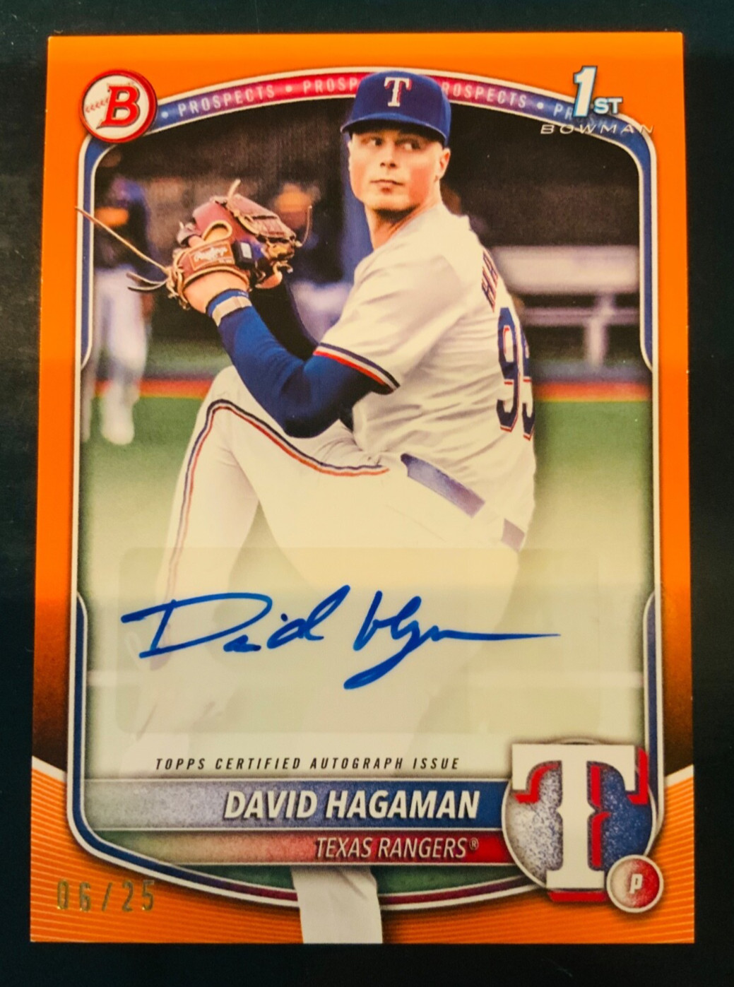 2025 Bowman 1st David Hagaman Rookie Prospect Auto Orange /25 SSP RC #BPA-DH