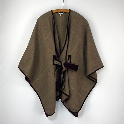 Joules Sabrina Tweed Cape Womens O/S Green Check Wrap