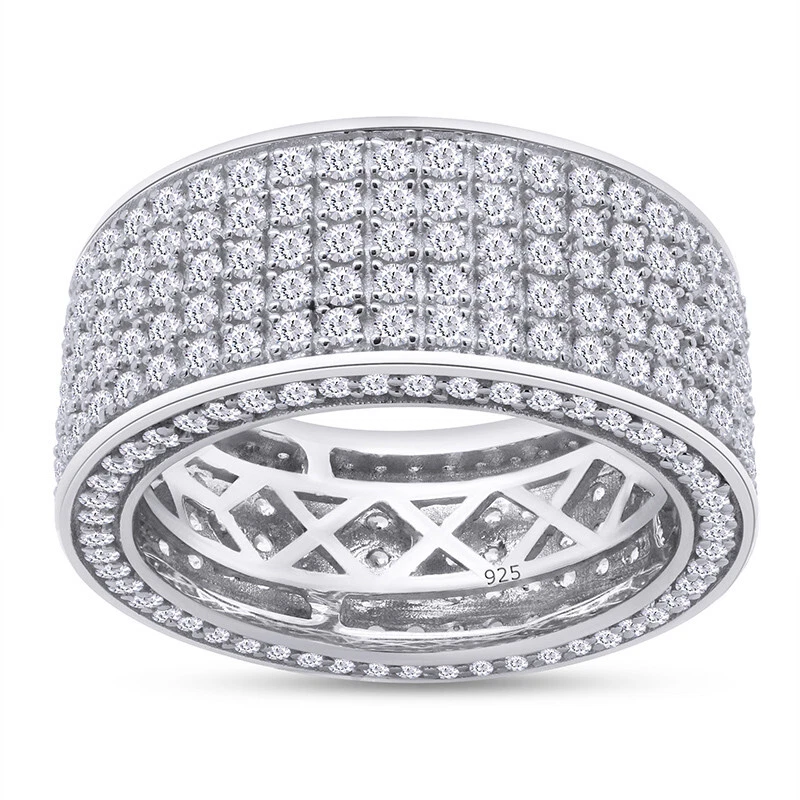 Anillo de boda redondo de plata de ley 925 de moissanita creado en laboratorio de 3,5 quilates para hombre