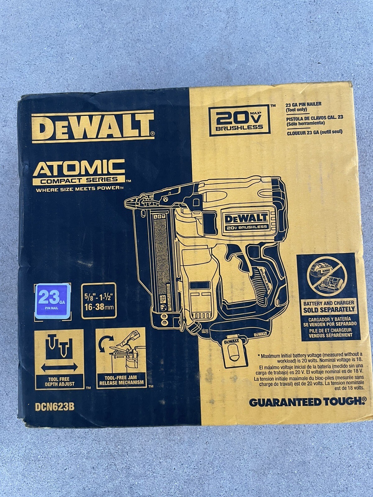 DEWALT 20V MAX ATOMIC 23 Gauge Pin Nailer Cordless Brushless DCN623B Tool Only 885911658003 eBay