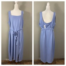 NEW Gap Womens Maxi Dress Size XXL Blue 100% Cotton Knit Square Neck Belted NWT