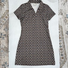 Vintage 1990s Express Tricot Brown Diamond Short Sleeve Mini Dress Size Medium M