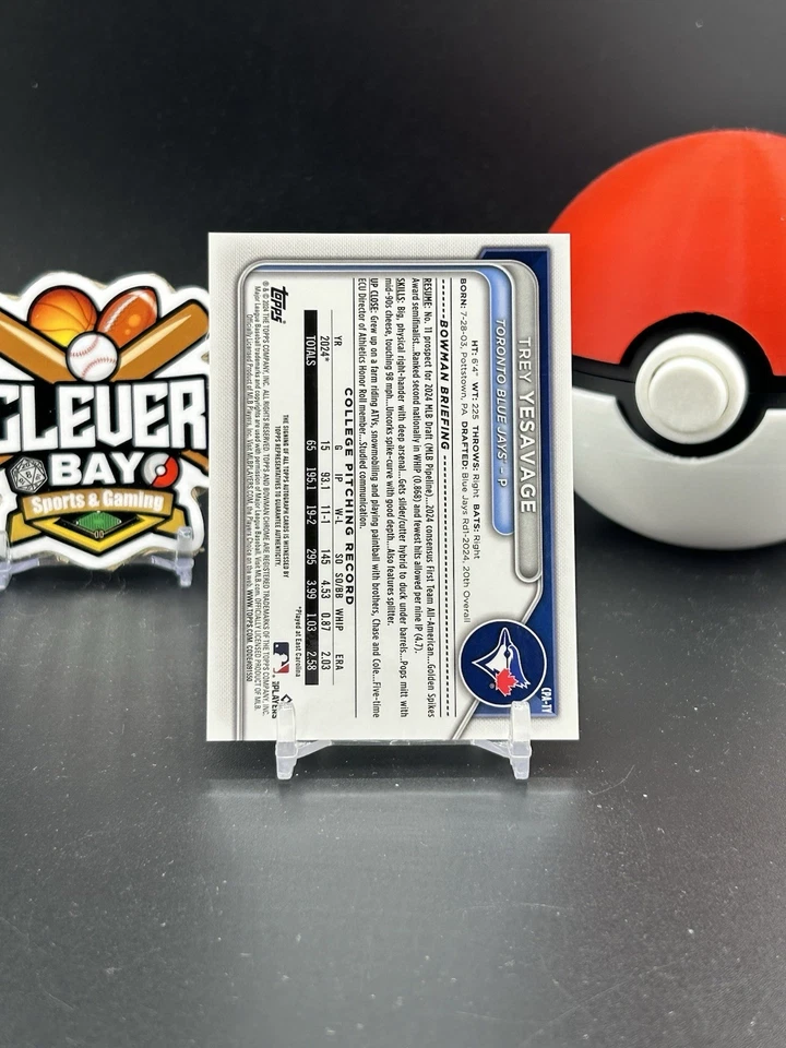 Trey Yesavage 2024 Bowman Draft Trey Chrome 1st Auto Blue Jays (CBMH) - Image 2 of 2