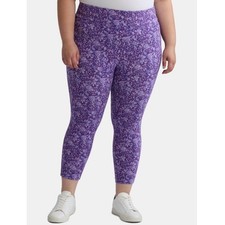 Terra & Sky Women's Plus Size Capri Legging TNL Ditsy Varsity Purple Size 2X