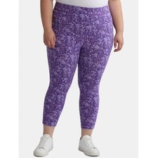 Terra & Sky Women's Plus Size Capri Legging TNL Ditsy Varsity Purple Size 2X