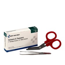 Red Scissors and Tweezers Set Stainless Steel First Aid Mini Tools 1 Count