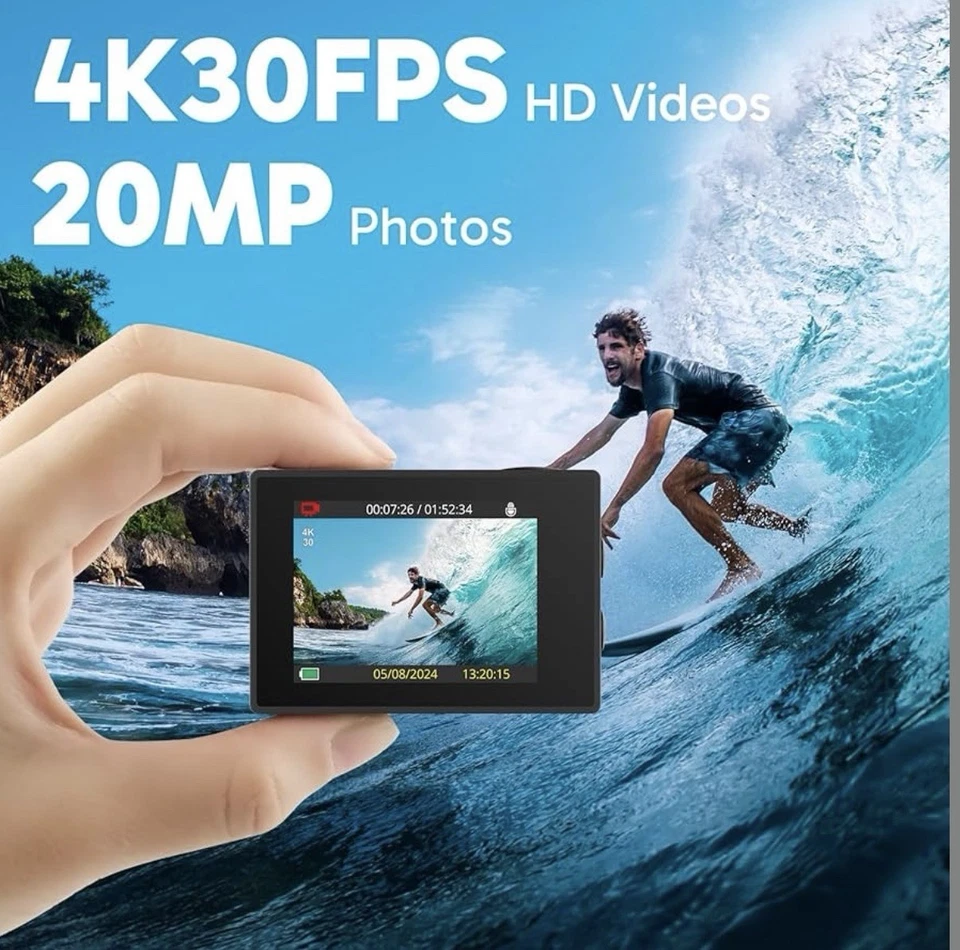 New AKASO EK7000 4K Action Camera + 128GB SD Card, Waterproof, Remote, WiFi - Image 4 of 4