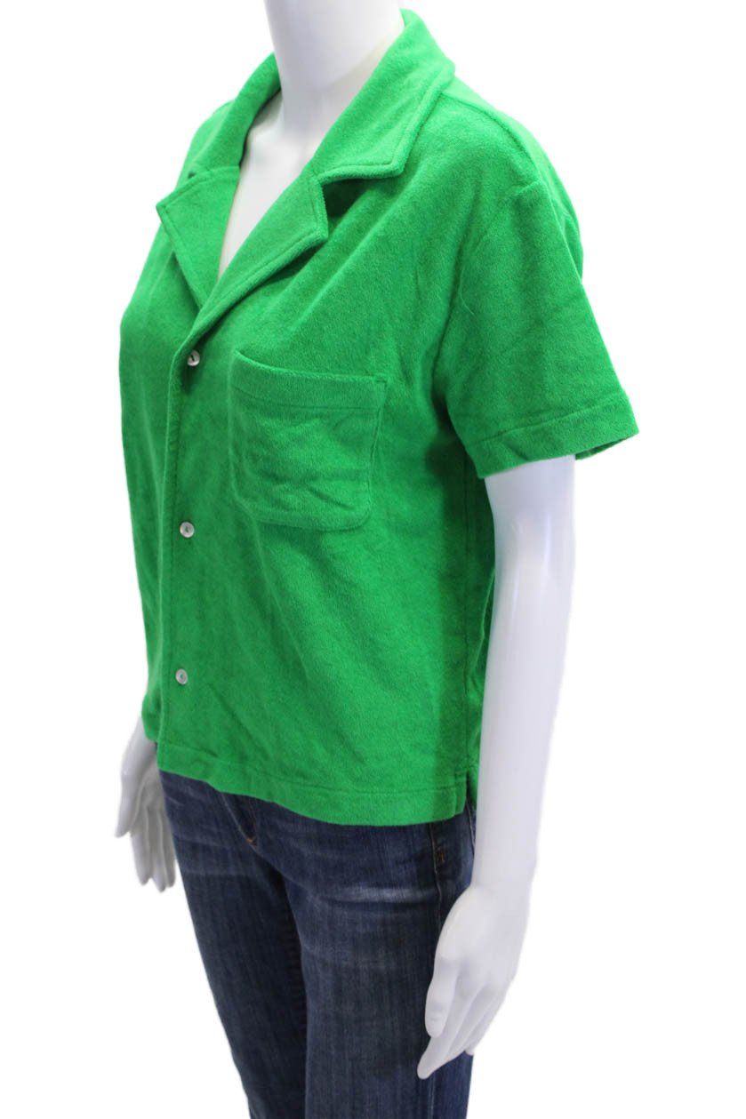 WSLY Women Basic Collared Button-Up Top Green Sho… - image 2