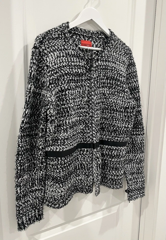 Narciso Rodriguez Cremallera Completa Tejido Suéter Chaqueta Negro Blanco Mujer’s Talla XL Foto 2 de 4