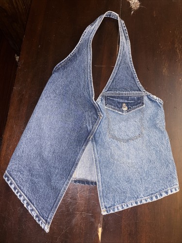 Zara Denim Shirt Halter Top Asymmetric Open Back Side Zip Sexy Small-NWT - Picture 6 of 16
