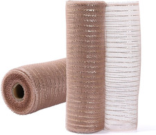 2 Rolls Rose Gold Deco Mesh Metallic Striped Mesh Ribbon 10 Inch X 10Yard for Wr