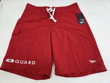 NWT Speedo Mens Lifeguard Red Boardshorts Drawstring Pocket Size 32 7943