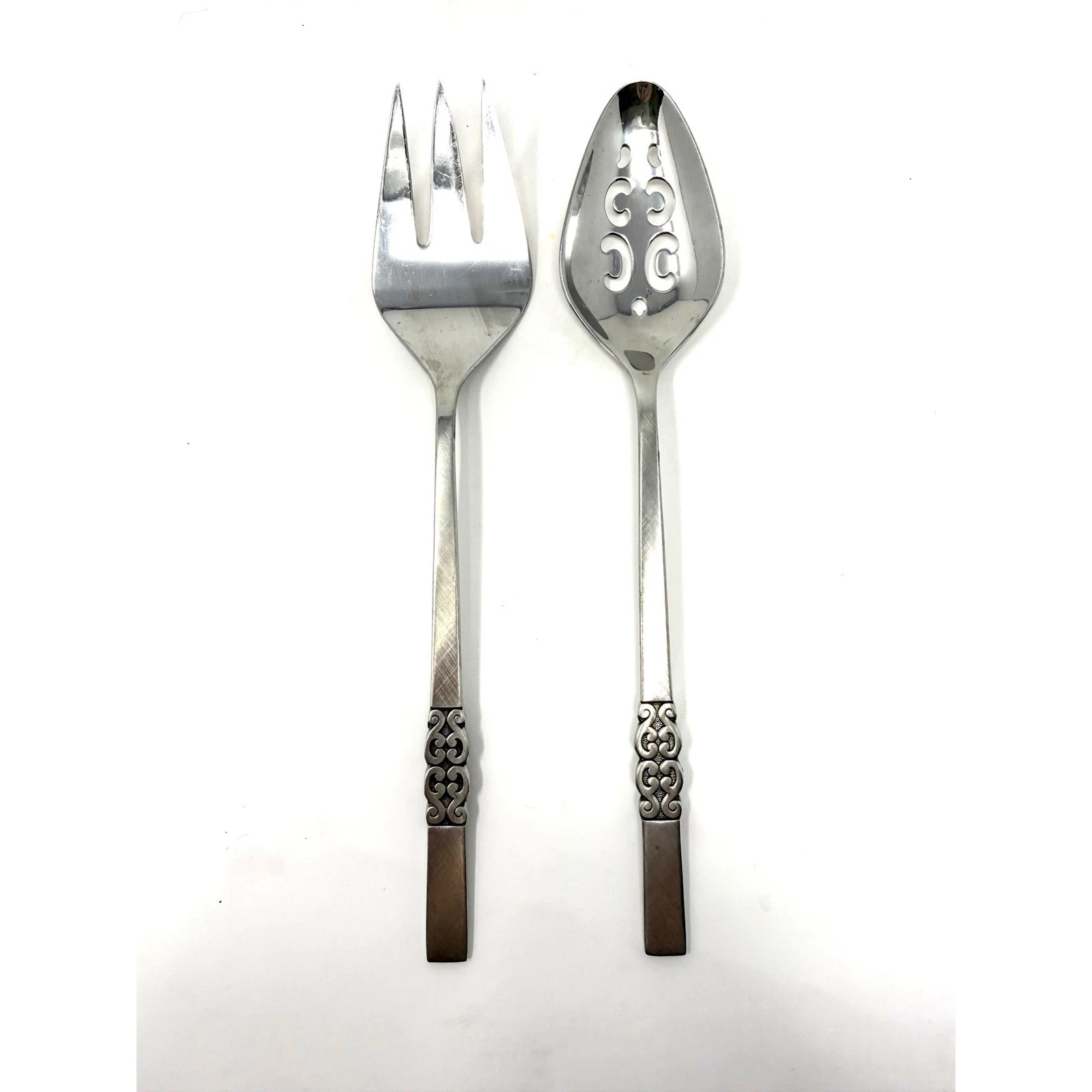 International Stainless Deluxe Danish Scroll Salad Serving Set Fork Spoon