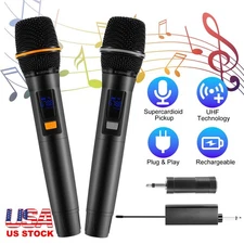 2Pcs Wireless Microphone System Dynamic Vocal Microphone Rechargeable Battery