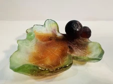 Daum 4.25” X 3.5” Pate De Verre Fig Leaf Bowl Dish Vide Poche w/Snail Perfect