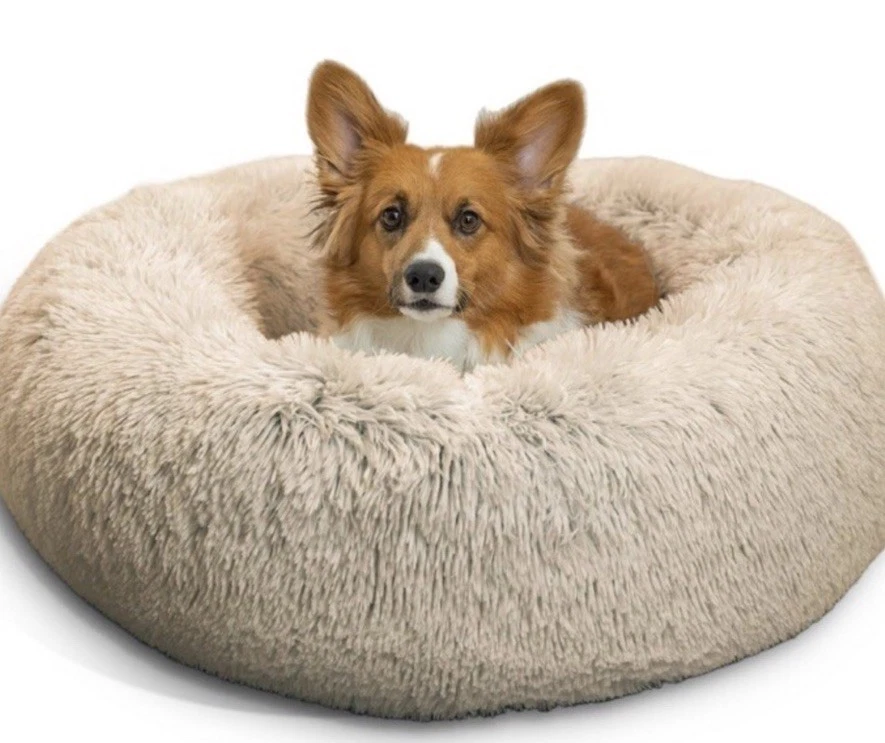 Calming Donut Pet Bed Shag Fur Round Cat Dog Bed /Medium