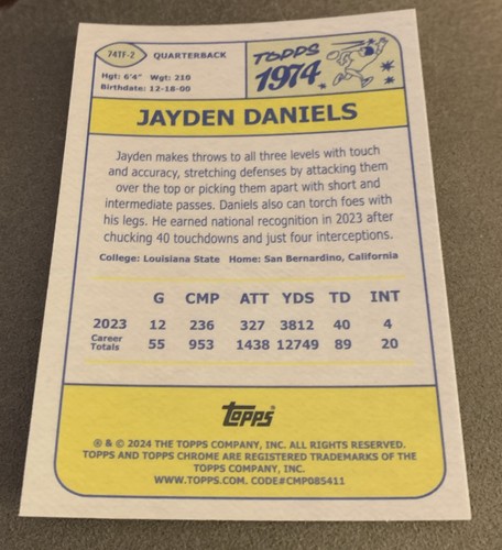 2024 Topps Chrome Football Pink Refractor #74TF-2 Jayden Daniels - Picture 2 of 2