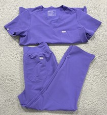 FIGS Scrubs Set Womens Large Purple V-Neck Drawstring Top Pants Medical Nurse