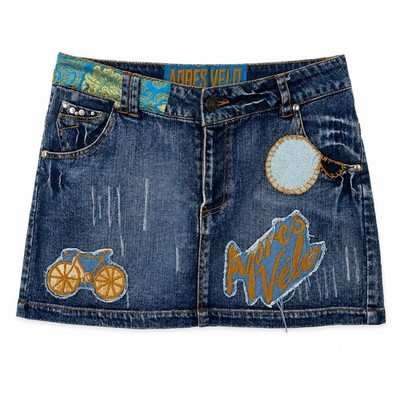 Apres Velo Denim Mini Skirt Womens US 6 Blue Patchwork Boho Upcycled 90s Y2K