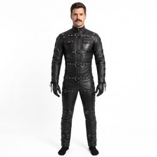 Men's Genuine Leather Jumpsuit Catsuit Front Zipper Overall Bodysuit Clubwear