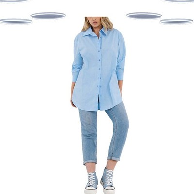 Ex Simply Be Women's Plus Size Cotton Poplin Oversized Boyfriend Shirt in Blue
