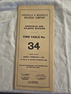 1948 Louisvill & Nashville Railroad Employee Timetable Knoxville/Atlanta Div