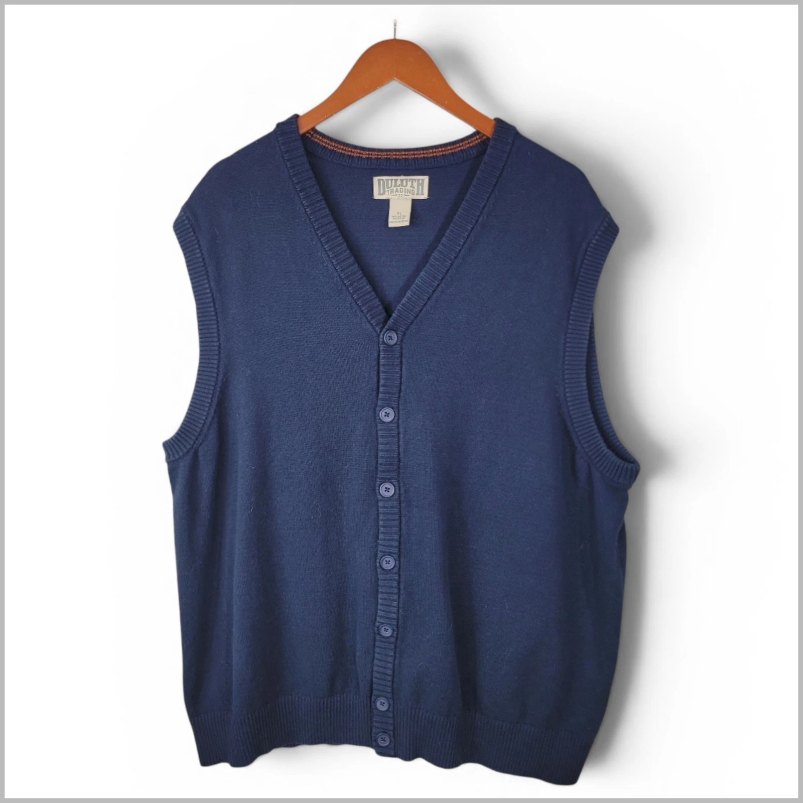 Duluth Trading Company Men’s Sweater Vest Size XL Navy Blue Button Up Cotton