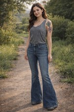 Wrangler Women  s Jeans 27x32 Blue High Rise Flare Bell Bottom 70s Boho Western