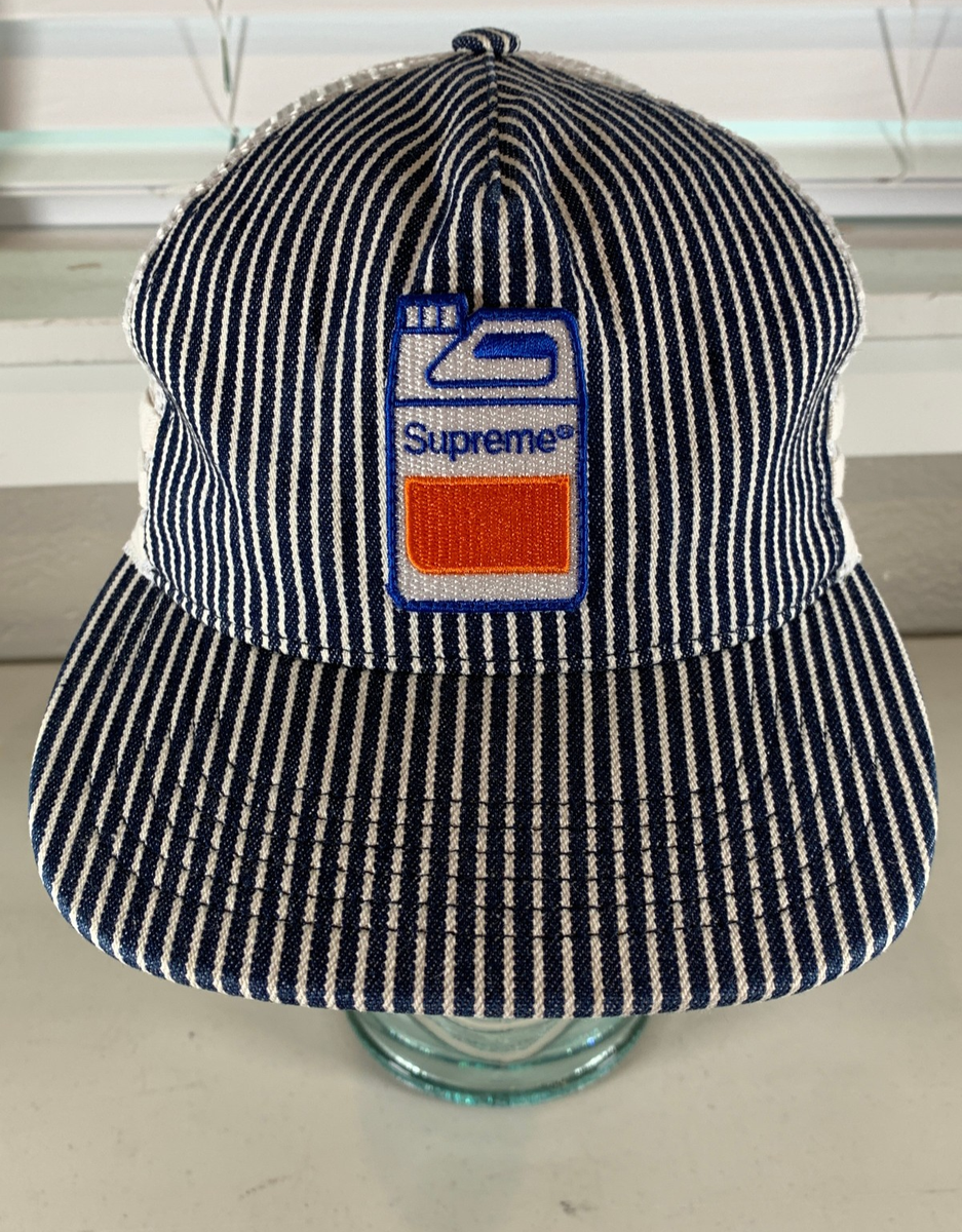 Supreme Jug Mesh Back 5 Panel Hat Cap Hickory Stripe Snapback