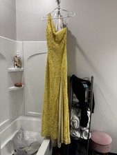 Sherri Hill Yellow Sequin One Shoulder High Slit Formal Prom Gown Size 0⁠ FLAW
