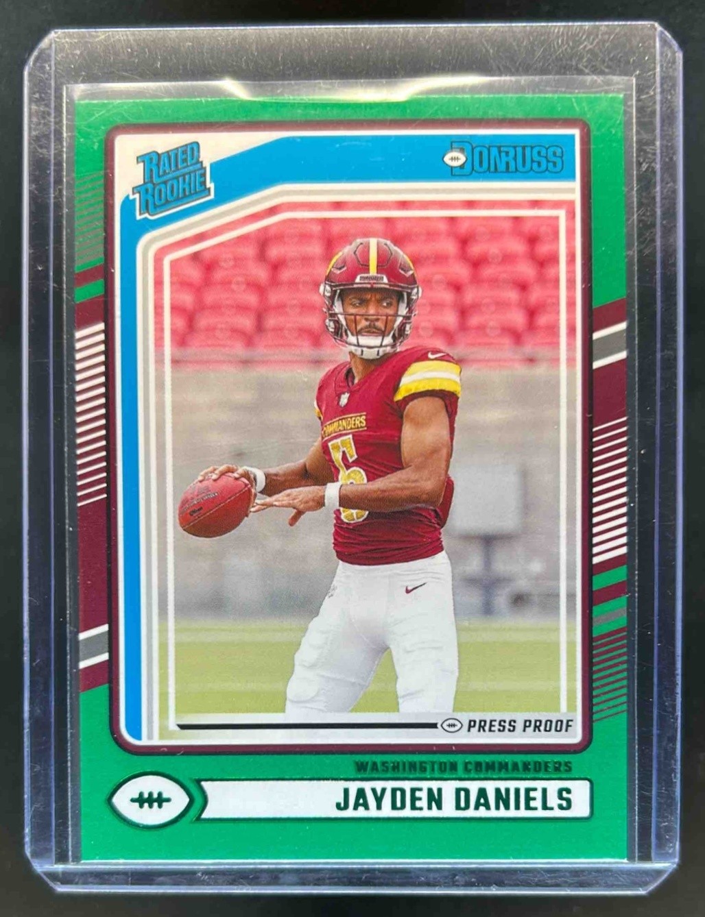 2024 Donruss Jayden Daniels Press Proof Green Rated Rookie #389 Commanders
