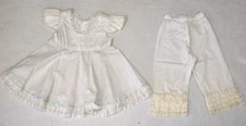 Vintage Girls Dress Bloomer Set Size 3-4 60s Handmade Textured Polka Dot Lace