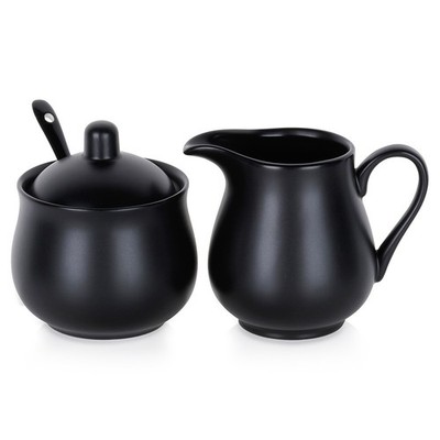 Zuckerdose und Milchkännchen aus Porzellan Schwarz 3 Stk Zuckertopf Zucker Set