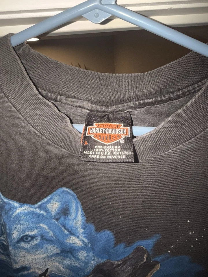 Vintage 90s Harley Davidson Wolf Western T Shirt Sz L Distressed - Image 4 of 4