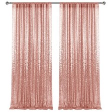 2 PCS 2 x 8 Ft Rose Gold Sequin Backdrop Curtains Photography Glitter Fabric